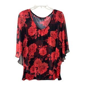 Adele & May Women’s XL Red Floral Chiffon Overlay Blouse